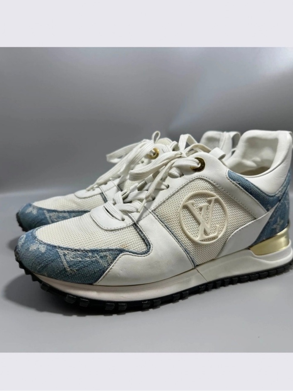 Authentic Louis Vuitton Run Away Sneakers White Denim & Monogram size6